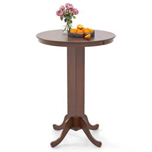 Rent to own Costway - 30 Inch Wood Pub Round Dining Table with Pedestal Base Kitchen Diner Table - Brown