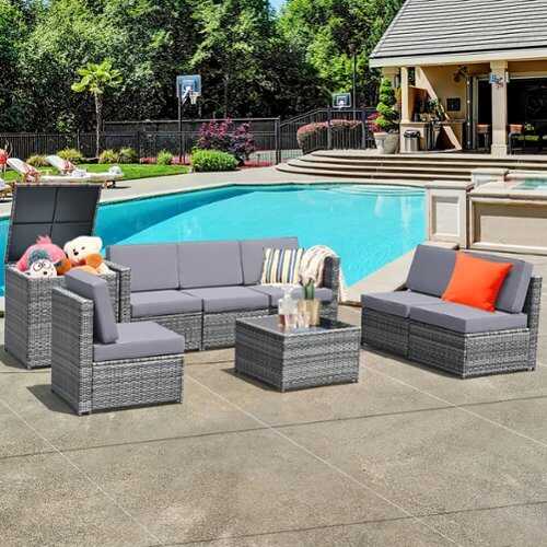 Rent to own Costway 8 PCS Wicker Sofa Weaving Rattan Furniture Set Patio Furniture w/ Storage Outdoor - Gray