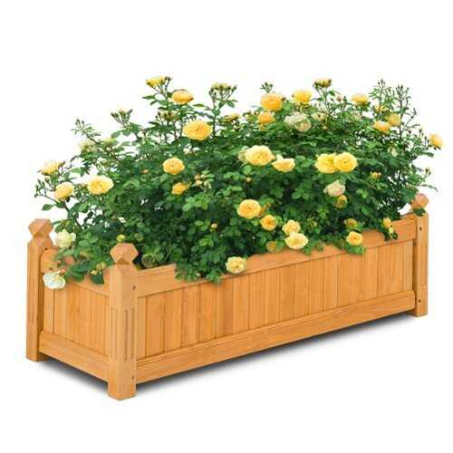 Rent to own Costway Wooden Rectangular Planter Box Raised Garden Bed for Plants with 4 Corner Drainage - Natural