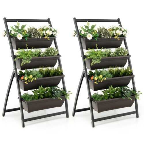 Rent to own Costway 2PCS 4 FT 4-Tier Vertical Raised Garden Bed Elevated Planter w/4 Container Boxes - Black + Brown