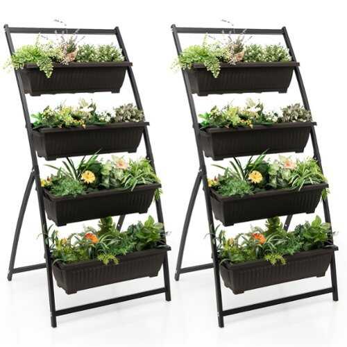 Rent to own Costway 2PCS 5 FT 4-Tier Vertical Raised Garden Bed Elevated Planter w/4 Container Boxes - Black + Brown