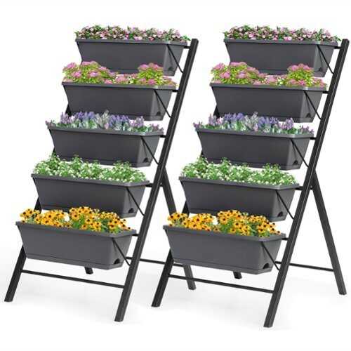 Rent to own Costway Set of 2 4 FT Vertical Raised Garden Bed 5-Tier Planter Box for Patio Balcony - Gray