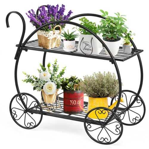 Rent to own Costway Heavy Duty Metal Flower Cart Pot Rack Plant Display Stand Holder Decor - Black