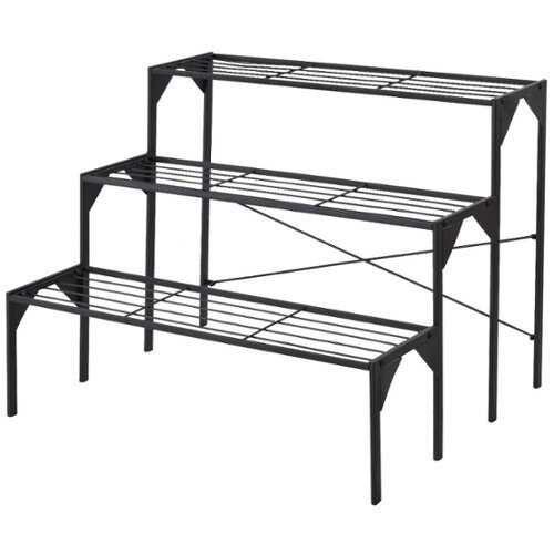 Rent to own Costway 3 Tier Shelf Flower Plant Display Stand Rack Large Modern Black Metal Heavy Duty - Black
