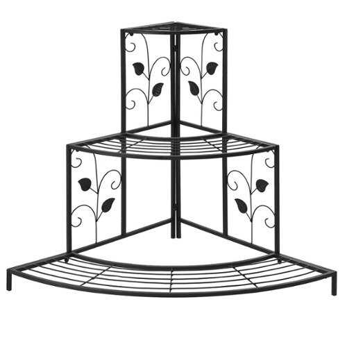 Rent to own Costway 3 Tier Floral Corner Plant Stand Metal Flower Pot Rack Stair Display Ladder - Black