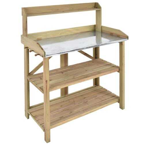 Rent to own Costway Outdoor Garden Wooden Potting Work Bench Station Planting Workbench W/ 3 Shelf - Natural
