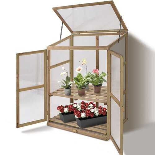 Rent to own Costway Garden Portable Wooden GreenHouse Cold Frame Raised Plants Shelves Protection - Natural