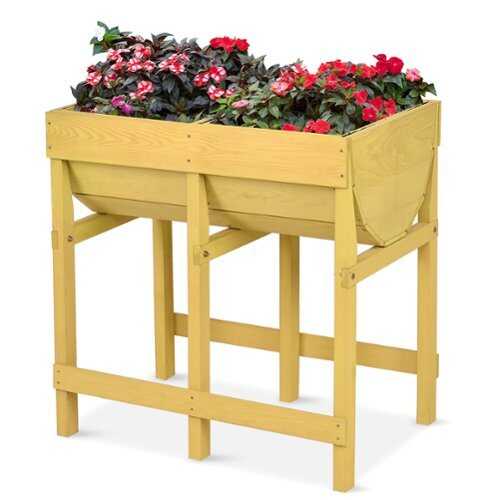 Rent to own Costway Raised Wooden V Planter Elevated Vegetable Flower Bed Free Standing Planting with liner - Yellow