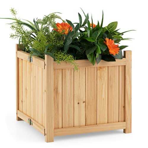 Rent to own Costway 15" Wooden Planter Box Elevated Outdoor Folding Planter with Removable Bottom - Natural
