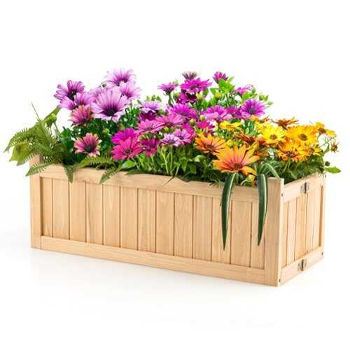Rent to own Costway Outdoor Wooden Planter Box Folding Raised Garden Plant Container w/Drainage Hole - Natural