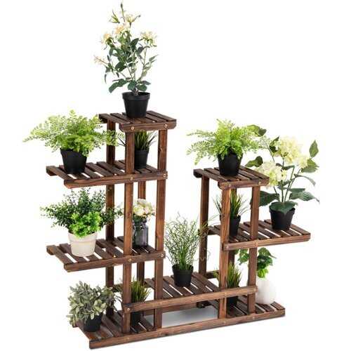Rent to own Costway 6Tier 13 Pots Wooden Plant Flower Display Stand Wood Shelf Storage Rack Garden - Brown