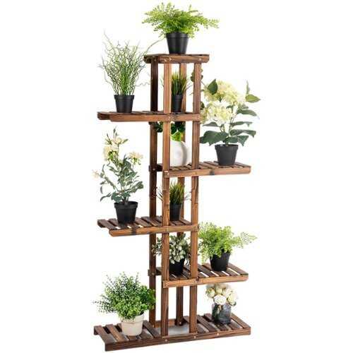 Rent to own Costway 6 Tier 11 Pots Wooden Plant Flower Display Stand Wood Shelf Storage Rack Garden - Brown