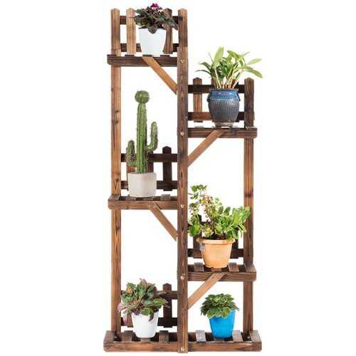 Rent to own Costway 5-Tier Flower Rack Wood Plant Stand 6 Pots Display Shelf Multifunctional Rack - carbon baking