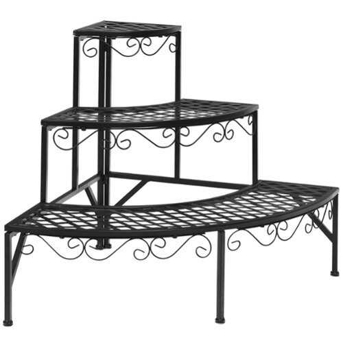 Rent to own Costway Corner Plant Stand Metal 3 Tier Ladder Potted Shelf Flower Holder Display Rack - Black