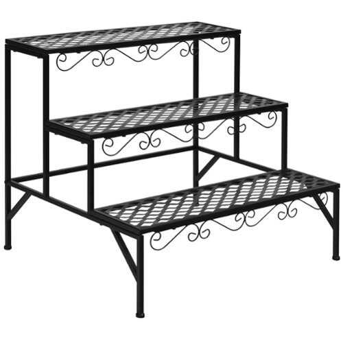Rent to own Costway 3 Tiers Metal Plant Stand Ladder Flower Pot Rack Decorative Planter Holder - black