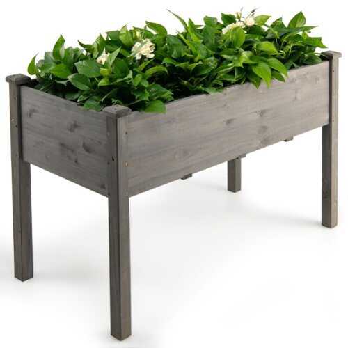 Rent to own Costway Wooden Raised Vegetable Garden Bed Elevated Grow Vegetable Planter - Gray