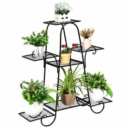 Rent to own Costway 7 Tier Plant Stand Metal Shelf Multilayer Potted Display Rack Patio Garden - Black