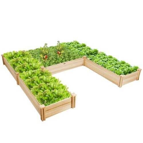 Rent to own Costway Raised Garden Bed Wooden Garden Box Planter Container U-Shaped Bed 92.595x11in - Natural