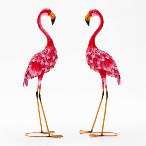 Rent to own Costway 2-Piece Metal Flamingo Garden Statue Sculpture Set Yard Lawn Decoration - Pink