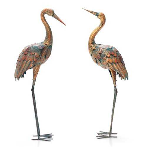Rent to own Costway 2-Piece Metal Crane Garden Statue Sculpture Set Outdoor Yard Lawn Decoration - Gradient Colored