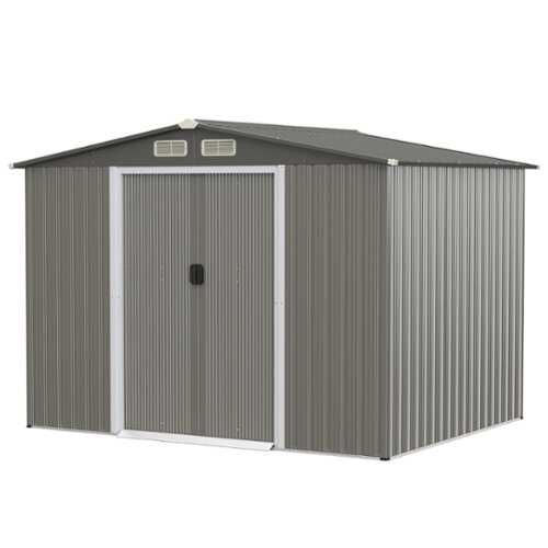 Rent to own Costway 8'x6' Outdoor Storage Shed Galvanized Steel Tool House Organizer for Garden Yard - Light Grey