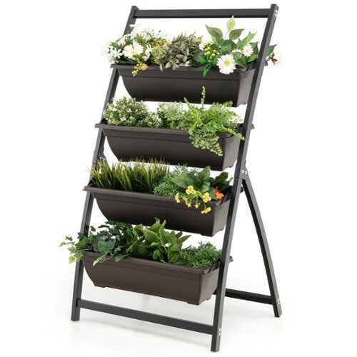 Rent to own Costway 4 FT 4-Tier Vertical Raised Garden Bed Elevated Planter Box w/4 Container Boxes - Black + Brown