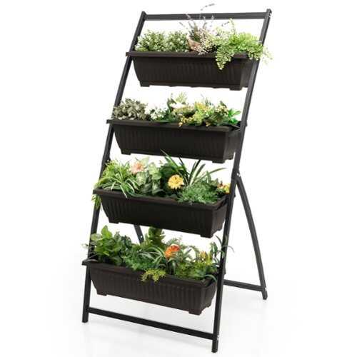Rent to own Costway 5 FT 4-Tier Vertical Raised Garden Bed Elevated Planter Box w/4 Container Boxes - Black + Brown