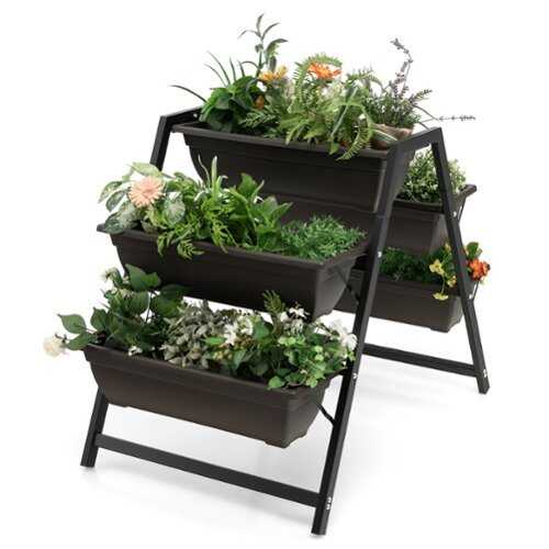 Rent to own Costway 31”H Raised Garden Bed 3-Tier Vertical Planter w/5 Plant Boxes Indoor Outdoor - Black + Brown