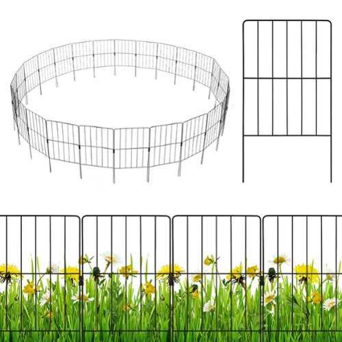 Rent to own Costway 25 Pcs Decorative Garden Fence Rustproof Folding Metal Wire Animal Barrier - Black