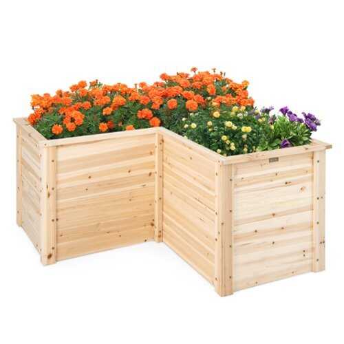 Rent to own Costway - 24'' L-Shaped Deep Root Planter Box Wooden Raised Garden Bed with Open-Ended Base - Natural