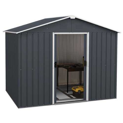 Rent to own Costway 5.7 FT x 7.5 FT Outside Storage Shed Double Door Outdoor Tool House withAir Window - Grey