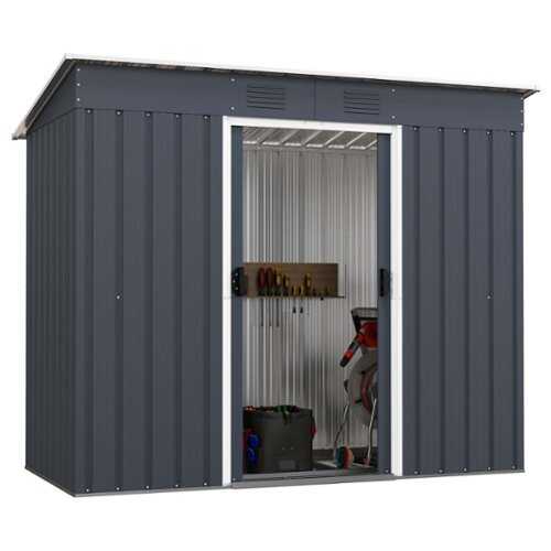 Rent to own Costway - 3.6' x 7.1' Outside Garden Storage Shed Tool House with Ground Foundation Frame - Grey