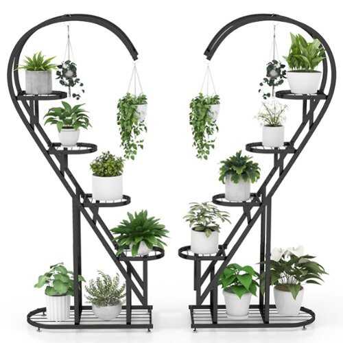 Rent to own Costway 5 Tier Metal Plant Stand Heart-shaped Shelf with Hanging Hook for Multiple Plants - Black
