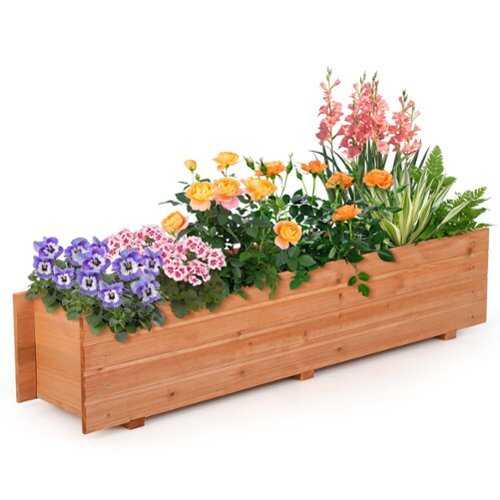 Rent to own Costway Raised Garden Bed Wood Rectangular Planter Box with 2 Drainage Holes Outdoor - Orange