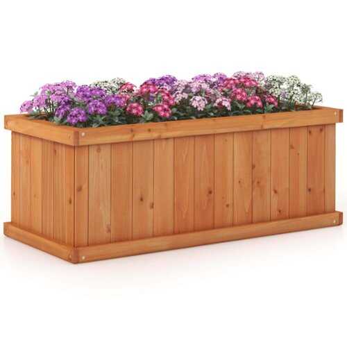 Rent to own Costway Raised Garden Bed Fir Wood Rectangle Planter Box with Drainage Holes - Orange