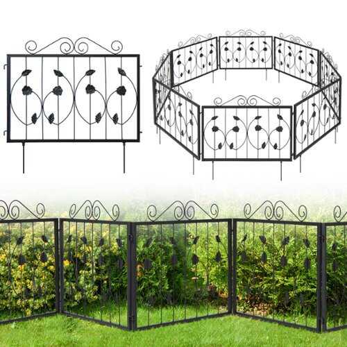 Rent to own Costway Decorative Garden Fence with 8 Panels Outdoor Animal Barrier Landscape Border - Black