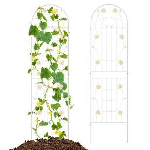 Rent to own Costway 2 Pack Rustproof Metal Garden Trellis 71" x 20" Wire Lattice Panel for Patio - White