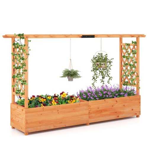 Rent to own Costway 1 PCS Raised Garden Bed with Trellis Hanging Roof Planter Box Drainage Holes for Patio - Natural