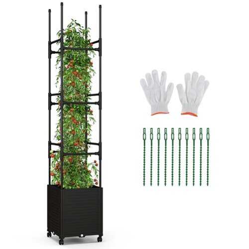 Rent to own Costway 1 PCS Raised Garden Bed with Trellis and Wheels Self-Watering Planter Box with 3 Heights - Black