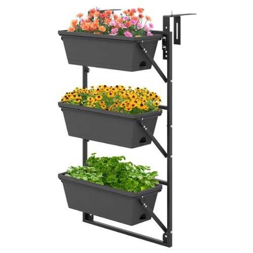 Rent to own Costway Hanging Vertical Planter with 3 Planter Boxes & Detachable Hooks for Flowers - Black