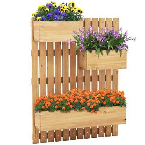Rent to own Costway Wall Mounted Garden Planter with 3 Planter Boxes Drainage Holes Non-woven Liners - Natural