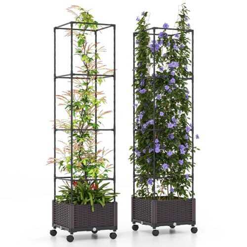 Rent to own Costway 2 PCS 67" Planter Raised Garden Bed with Planter Box &Trellis Adjustable Height - Black