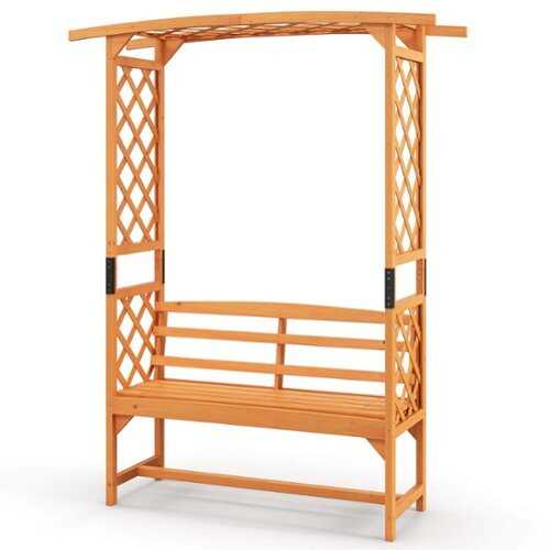 Rent to own Costway 6.5 FT Tall Patio Garden Arbor with Pergola 2-Seat Bench Trellis for Climbing Plant - Yellow