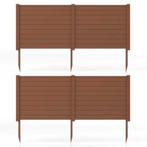 Rent to own Costway 4 Pack 48" x 37.5" Air Conditioner Fence Screen Panel Kit with 3 Ground Stakes - Brown
