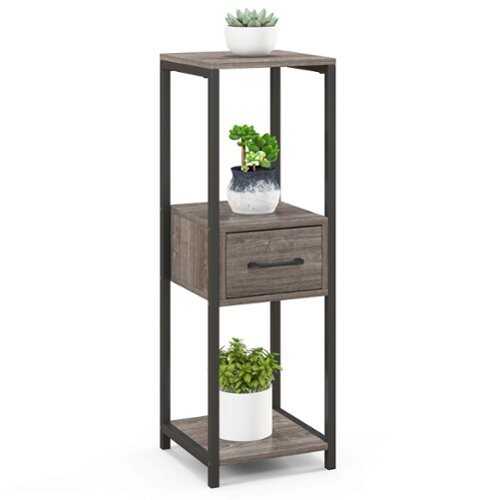 Rent to own Costway 1 Pack 3 Tier Tall Metal Plant Stand Indoor Plant Table with Drawer Anti-tipping Devices - Grey