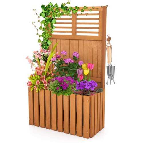 Rent to own Costway 1 PCS Wooden Plant Stand Raised Garden Bed with Trellis & Planter Box Privacy Screen - Orange