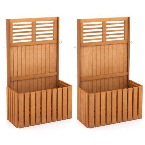 Rent to own Costway 2 PCS Wooden Plant Stand Raised Garden Bed with Trellis & Planter Box Privacy Screen - Orange