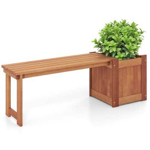 Rent to own Costway 1 PCS Hardwood Flower Box with Bench Spacious Seat Open-ended Bottom Perfect for Herbs - Orange