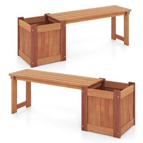 Rent to own Costway 2 PCS Hardwood Flower Box with Bench Spacious Seat Open-ended Bottom Perfect - Orange