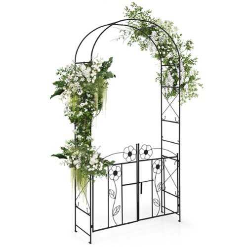 Rent to own Costway 2 in 1 Garden Arbor Decorative Wedding Arch with Door & Latch for Climbing Plants - Black